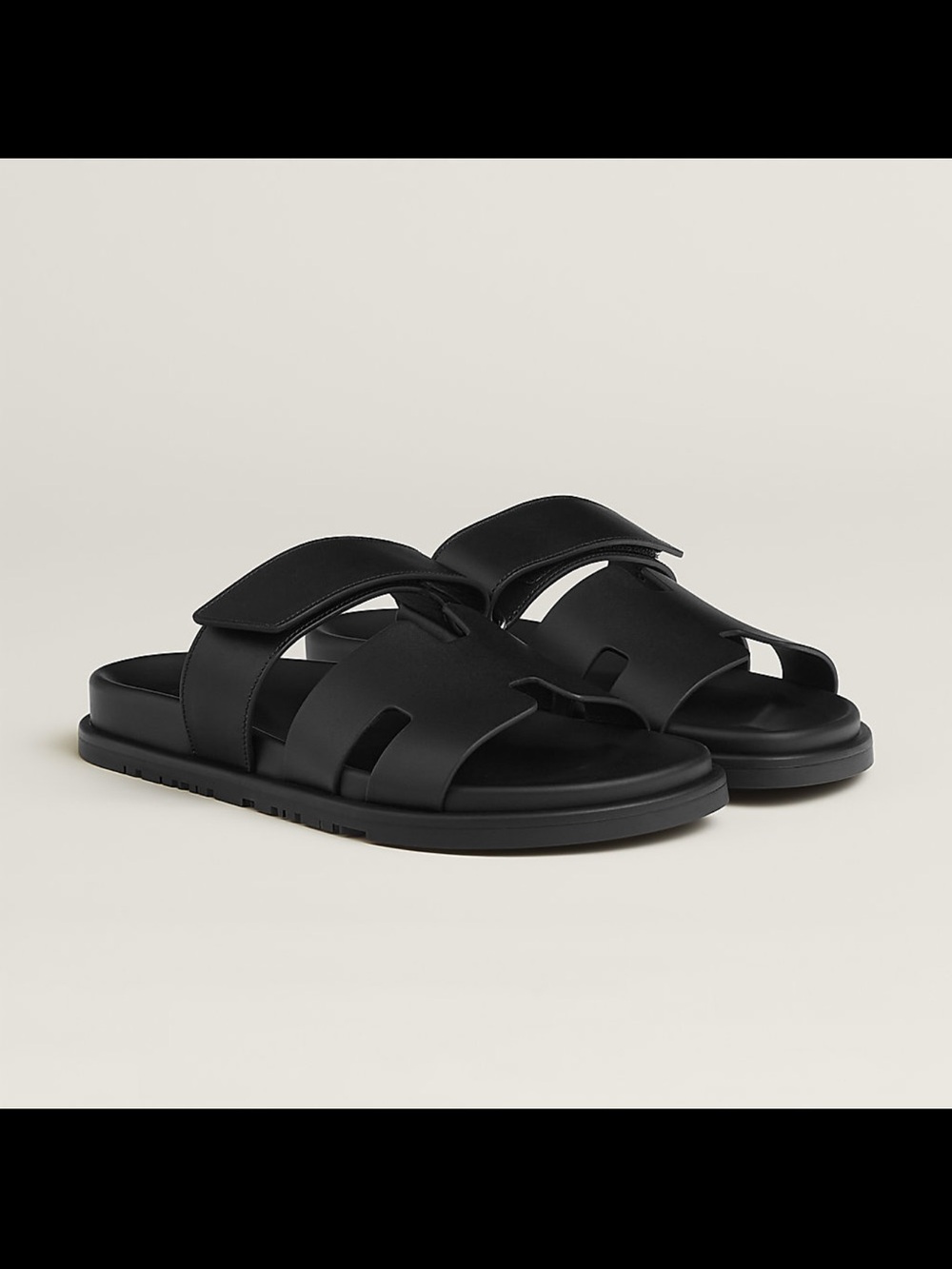 Hermès Chypre Men’s Sandals Black Calfskin Size 44.5 Authentic w/ Box Receipt